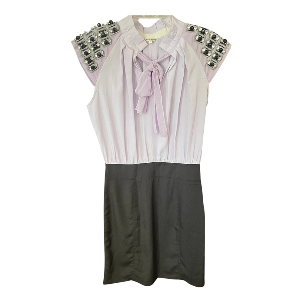 MIU MIU 100% Silk Light Purple and Black Colorblock Embellished Dress